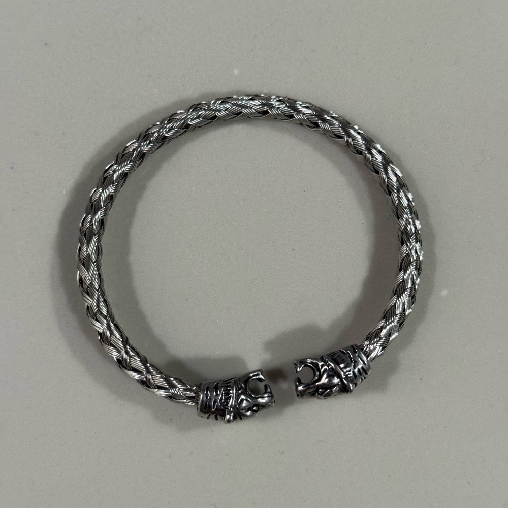 Braided Silver-Tone Dragon Head Bracelet